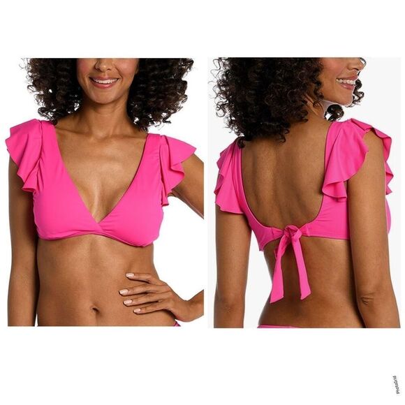 La Blanca Island Goddess Pink Over the Shoulder Ruffle Bikini Top 10 - Picture 1 of 8